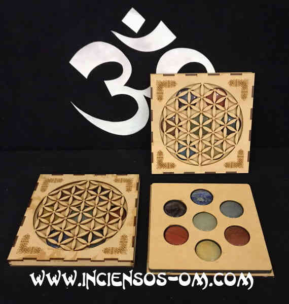 Pack rodados planos chakras con caja madera